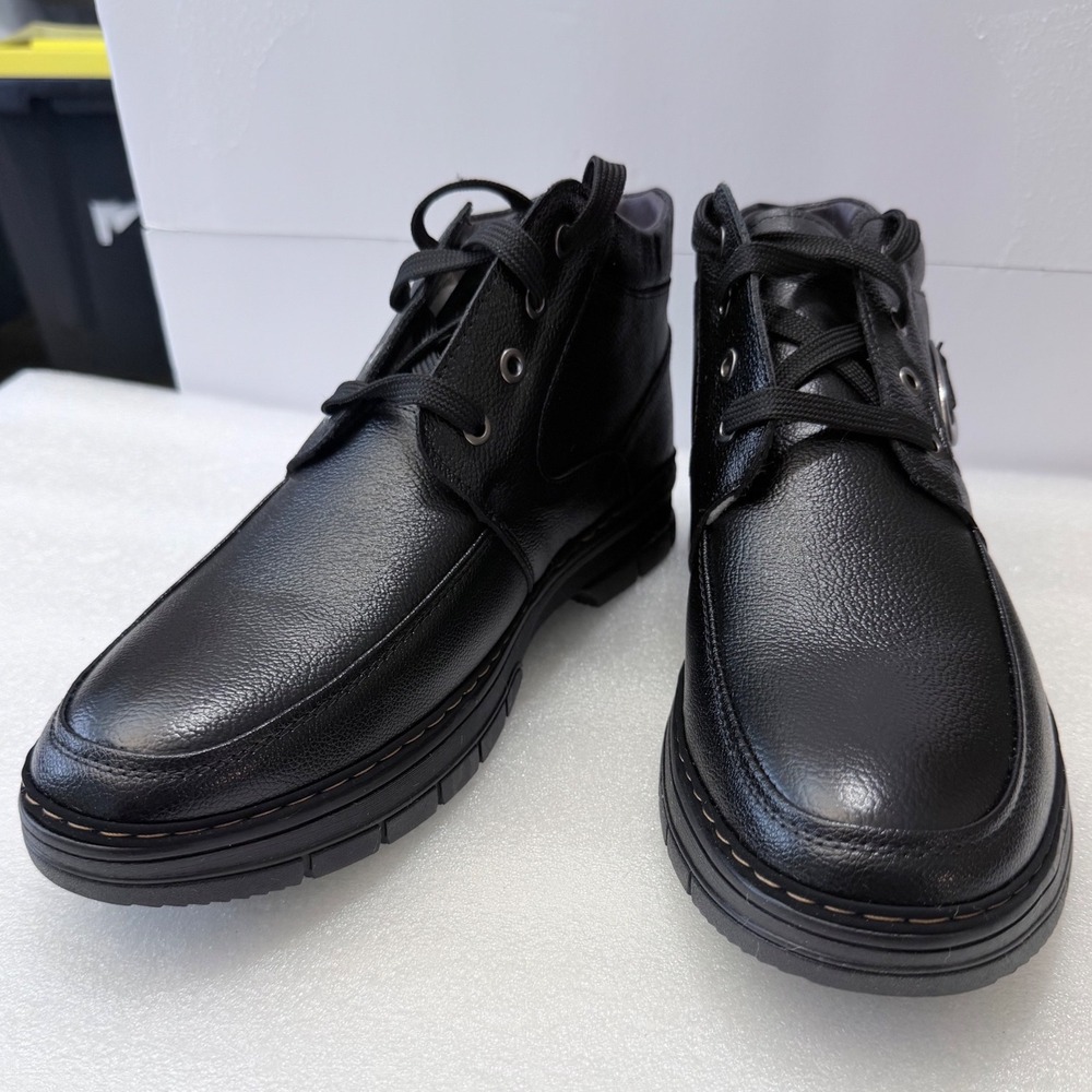 Mens Black Faux Leather Winter Lined Lace Up Ankle Boots Size 11 Fashion - Picture 13 of 15